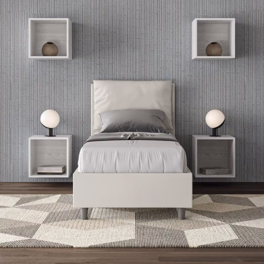 Letto Singolo Moderno Giordanoshop con Contenitore a Sollevamento Bianco – 2