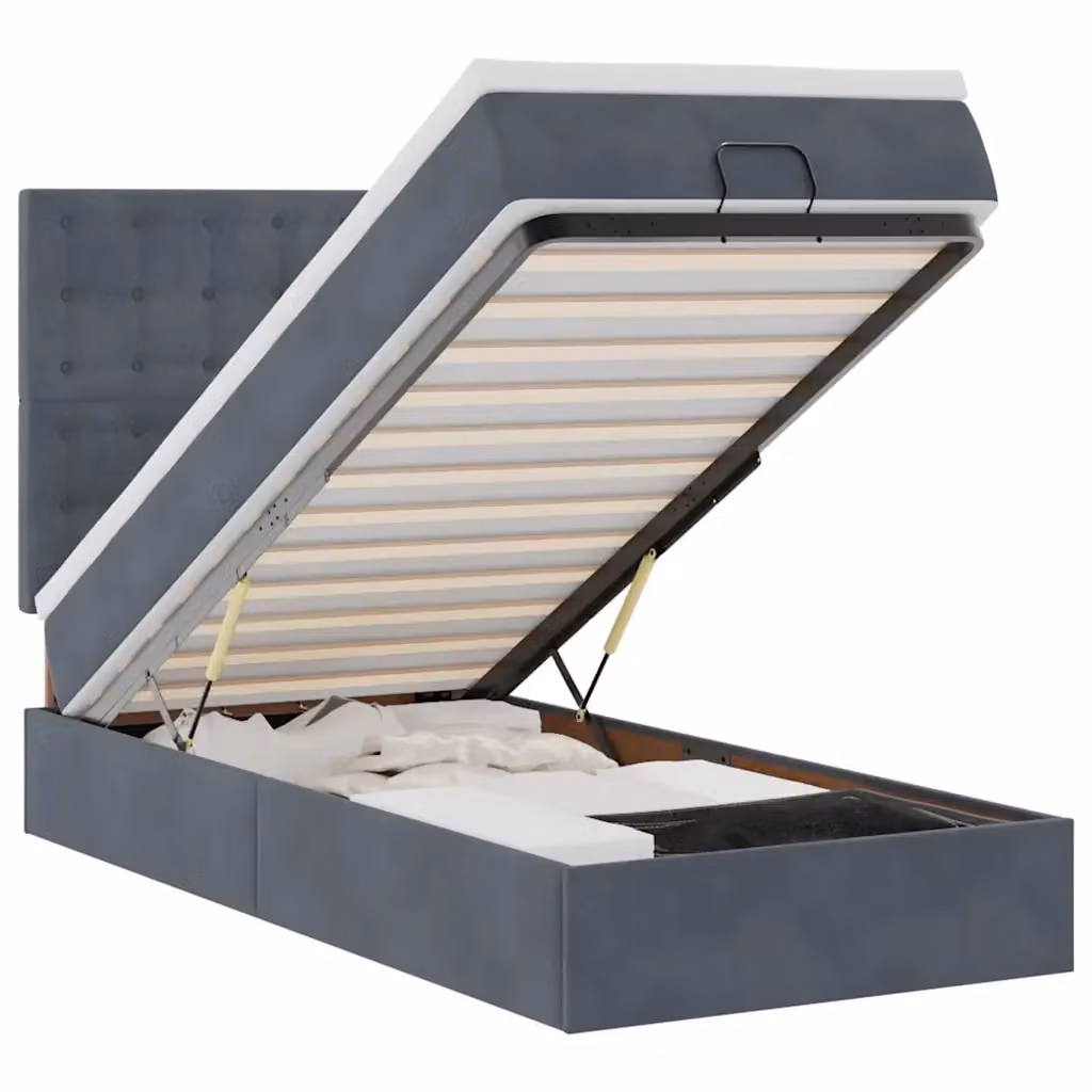 Letto con contenitore a sollevamento vidaXL in velluto grigio e bianco con materasso L: 180 cm, P: 200 cm, H: 140 cm – 2