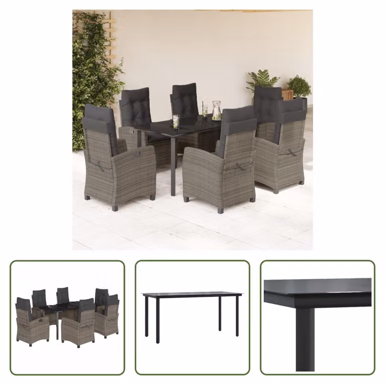 The Living Store Set da pranzo da giardino 7 pezzi con cuscini in poly rattan grigio