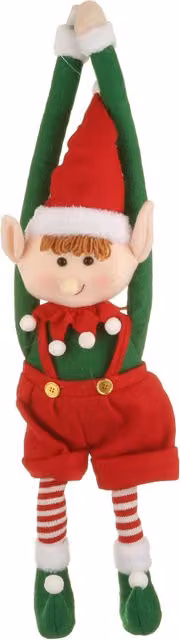 Pupazzo Elfo di Natale da appendere in tessuto rosso a righe, Altezza: 74 cm – 1