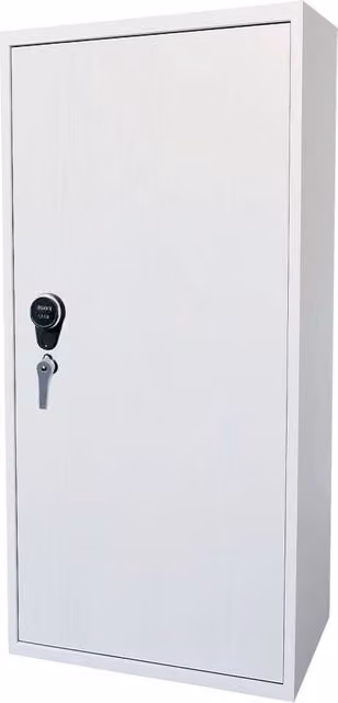 Fuciliera Blindata EGLEMTEK in Acciaio con Serratura Digitale e Chiave, Armadio Portafucili Florida per 7 Posti con Tesoretto, Bianco Frassinato, H 148 x L 40 x P 28 cm