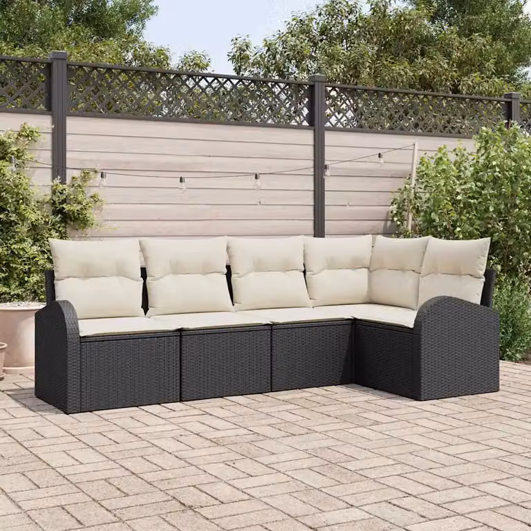 Set Divano da Giardino a L vidaXL in Polyrattan con Cuscini Nero e Bianco