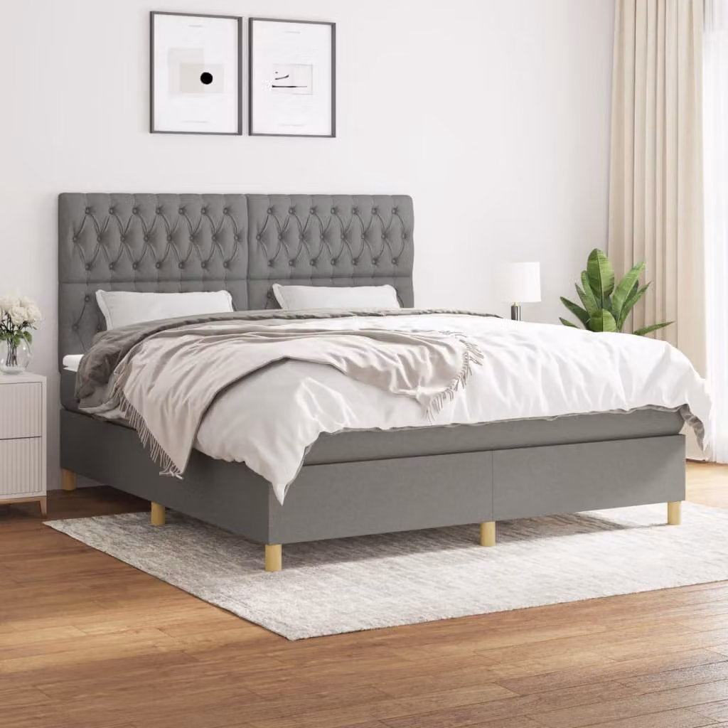 Letto Ibrido vidaXL con Giroletto a Molle e Materasso a Tasche Grigio e Bianco L/P: 180 x 200 cm