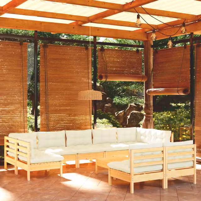 Set di divani da giardino vidaXL in legno massello di pino con cuscini beige, 10 pezzi