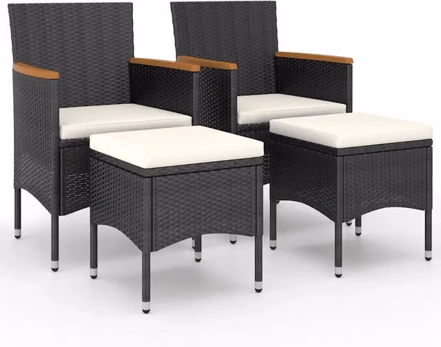 Set Sedie e Sgabelli da Giardino 4 pz in Polyrattan Nero CFW2531588