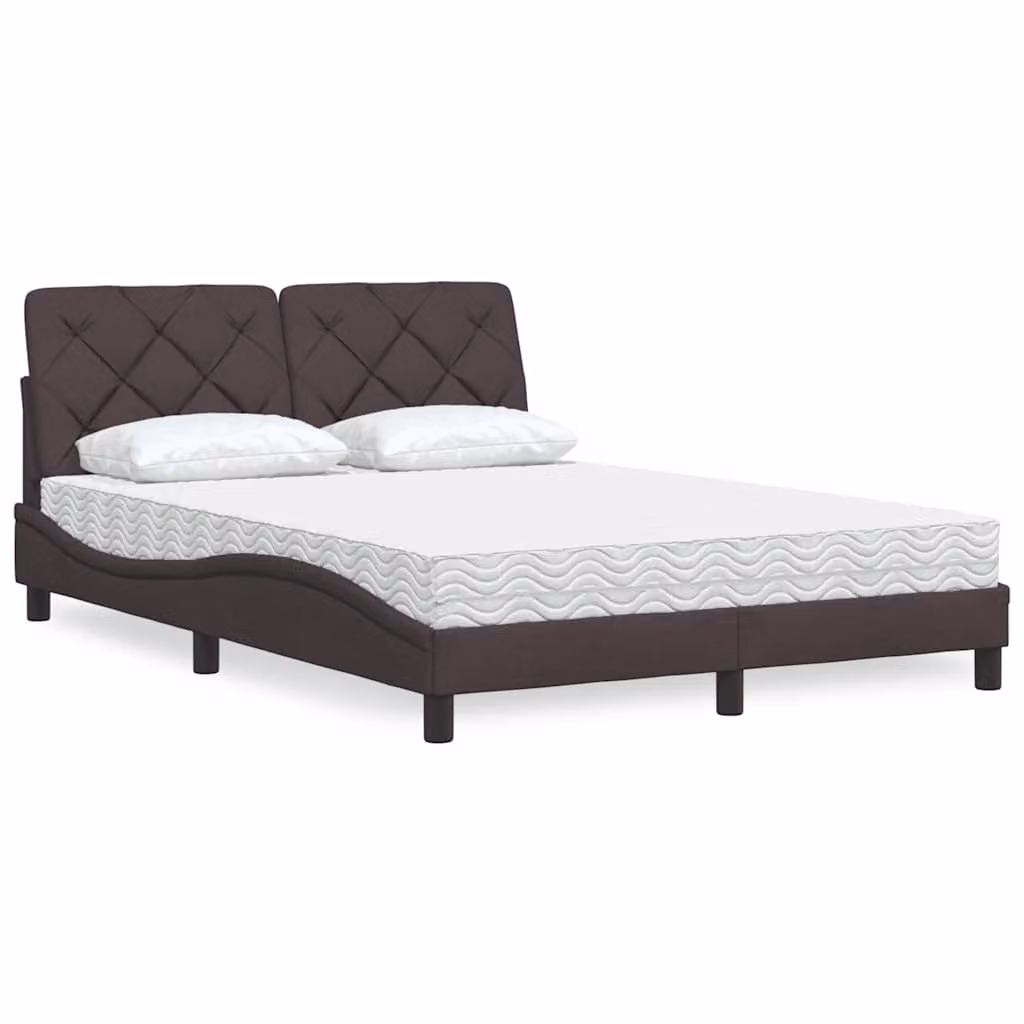 Letto con Materasso vidaXL in Tessuto Marrone e Bianco con Struttura Imbottita e Design Moderno L/P/H: 140 x 190 x 145 cm