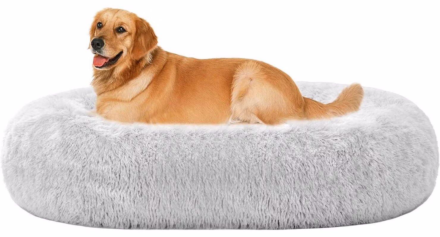 Cuccia per cani, rotonda, ortopedica, confortevole, lavabile, diametro 100 cm, color grigio chiaro