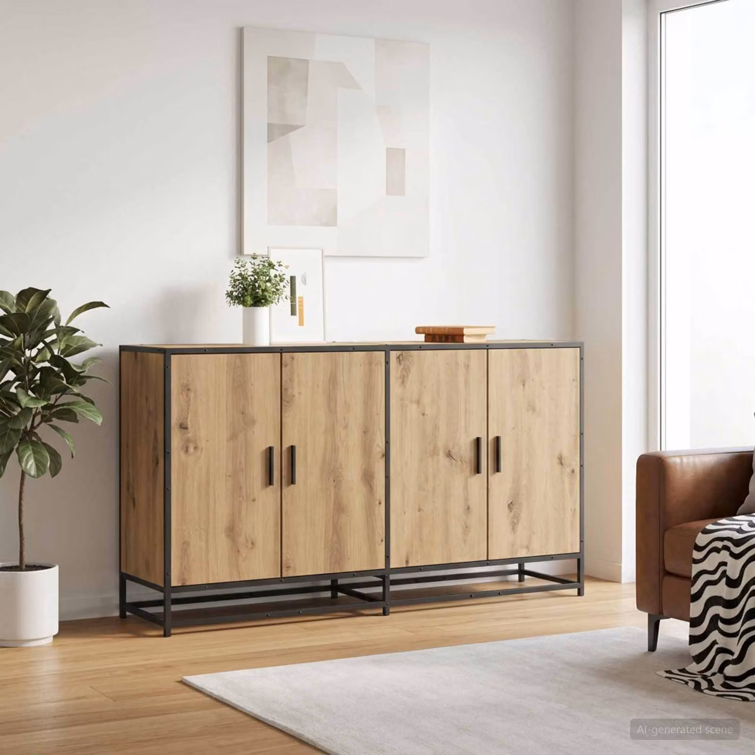 Credenza moderna vidaXL in rovere color marrone L: 134 cm, P: 35 cm, H: 76 cm