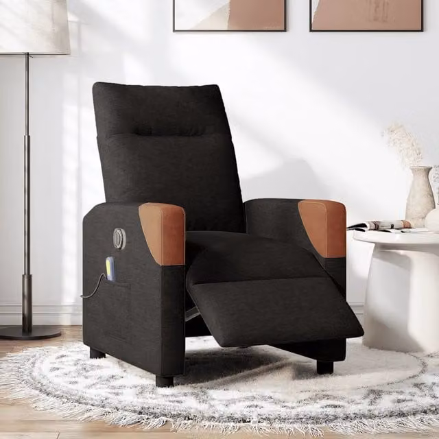 Poltrona Massaggiante | Sedia Relax Reclinabile Elettrica Nera in Tessuto