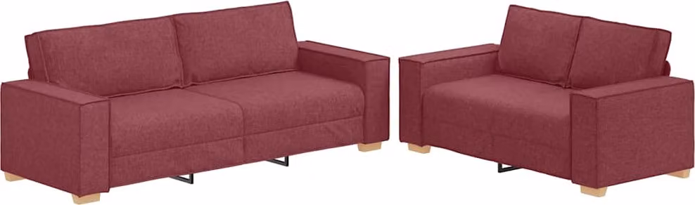 Set di Divani 2 pz con Cuscini Rosso Vino in Tessuto