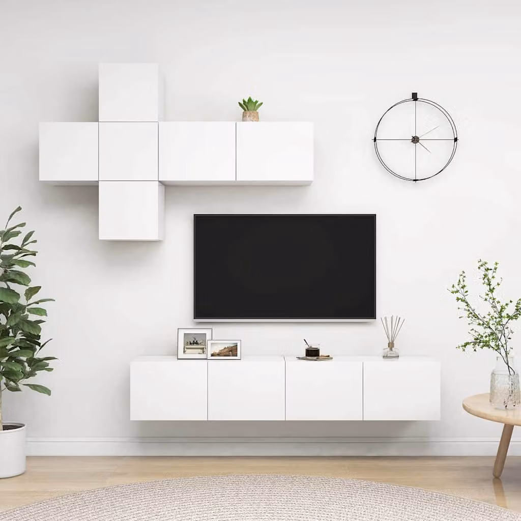 Set Mobili Porta TV Moderno vidaXL in 7 Pezzi Bianco in Legno Multistrato