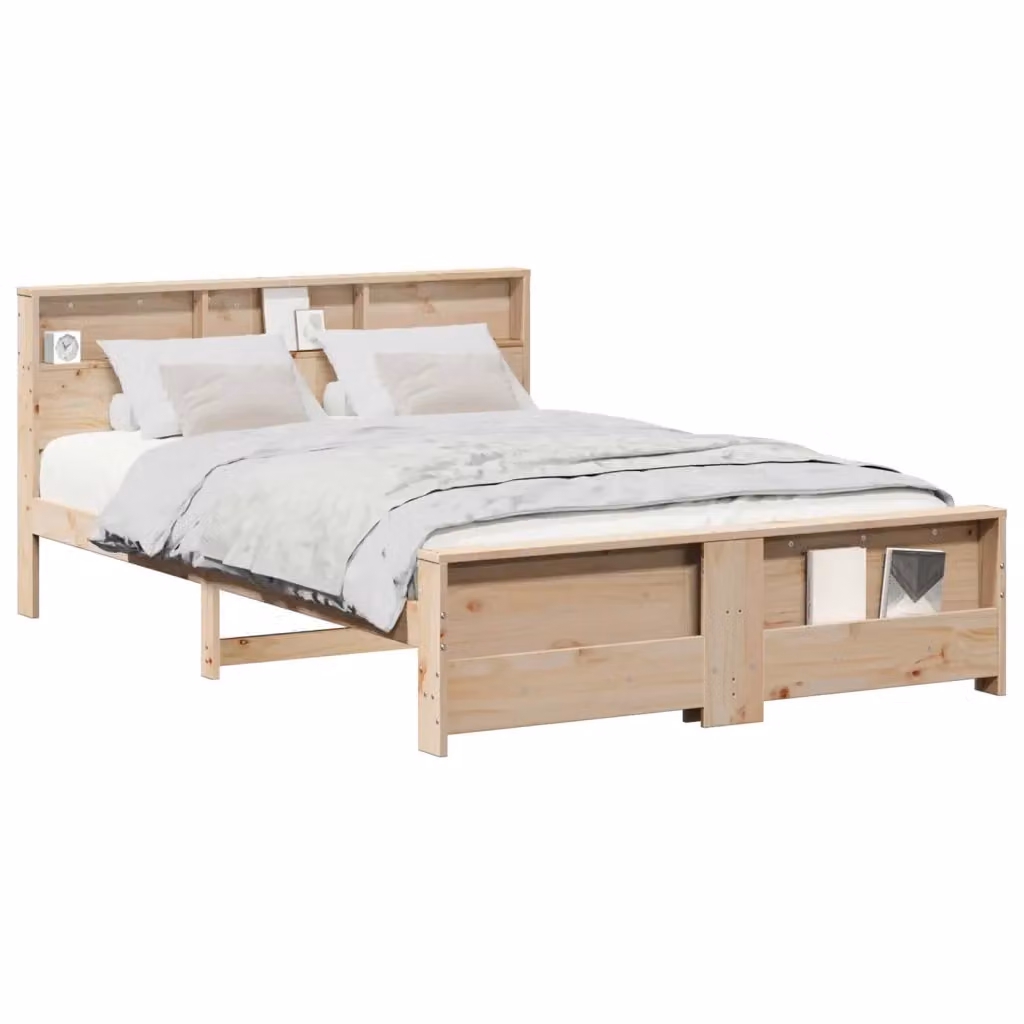 Struttura letto con scaffali laterali vidaXL in legno di pino e metallo, colore marrone e beige, L/P/H: 150 x 200 cm – 2