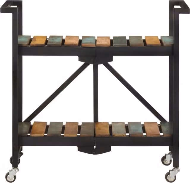 Carrello da cucina rustico in legno massello di recupero mango e teak con piano pieghevole e ruote L/P/H: 87 x 36 x 81 cm