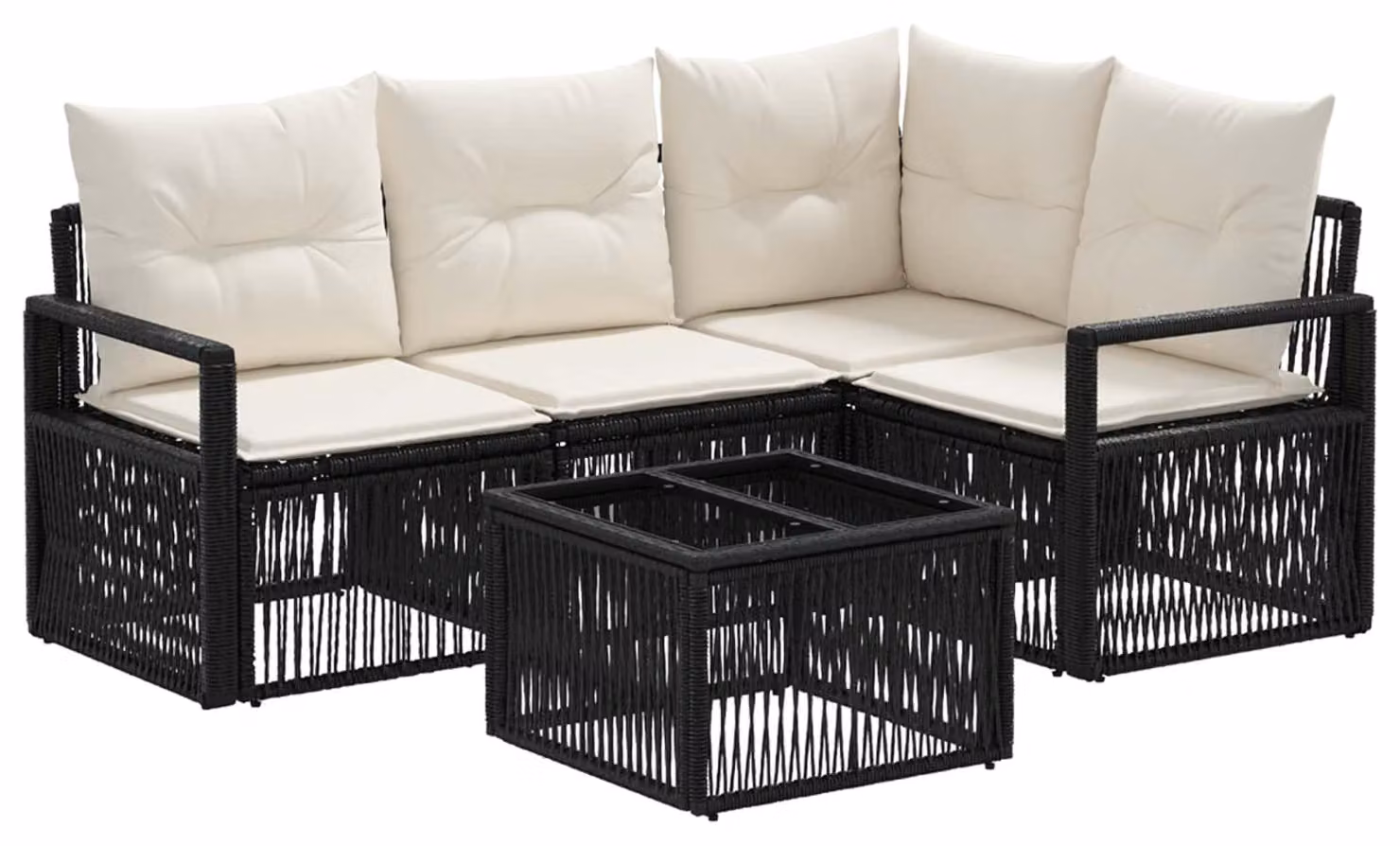 Set Divano da Giardino 5 pcs Nero polyrattan