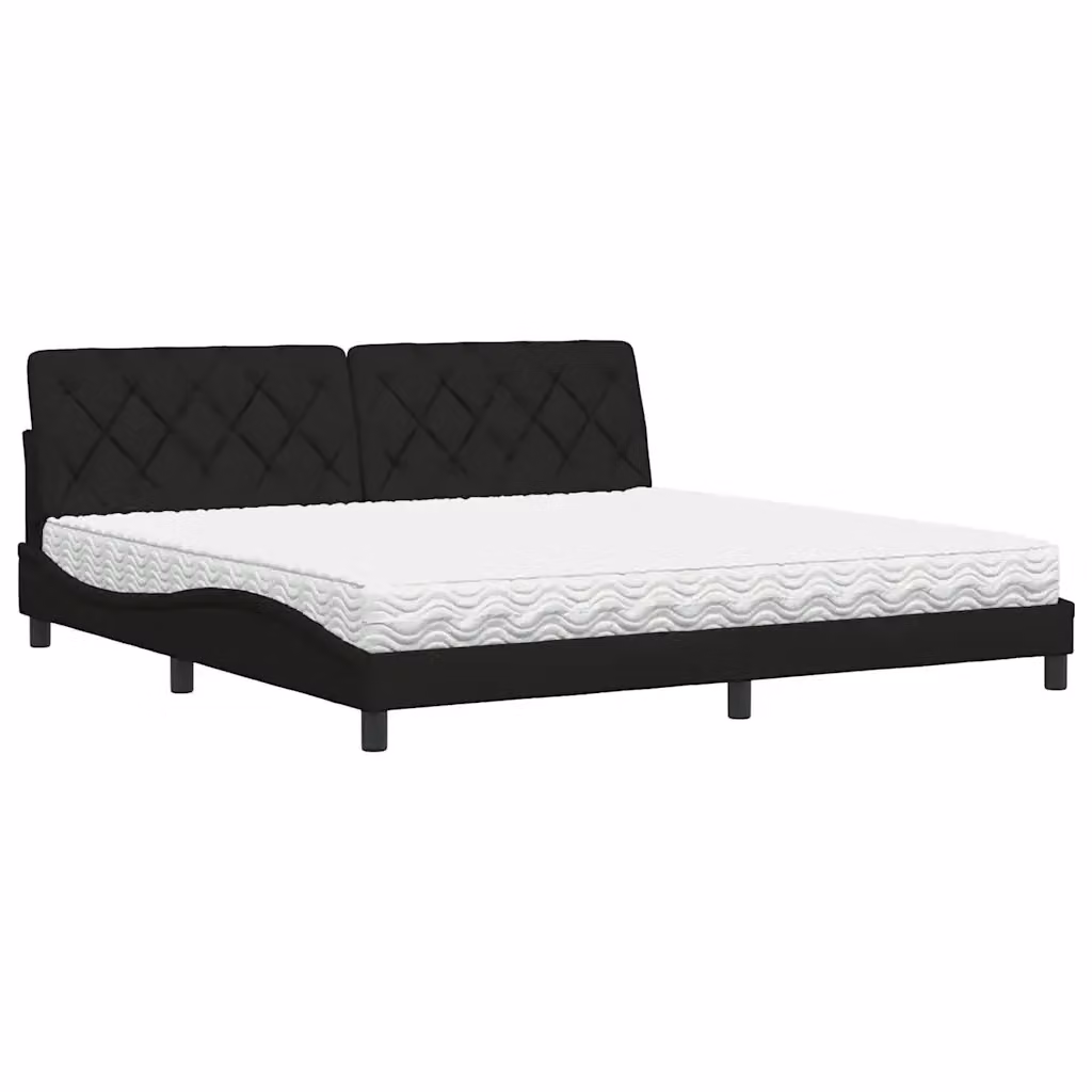 Letto moderno vidaXL con materasso in schiuma e struttura imbottita in tessuto nero e bianco L/P/H: 200 x 200 x 218 cm – 2