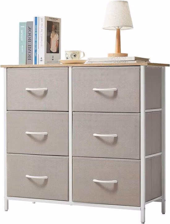 Cassettiera in acciaio e legno grigio chiaro con 6 scomparti