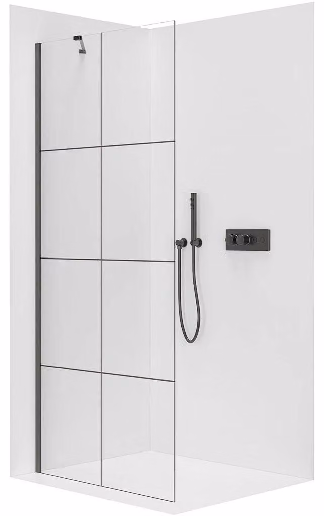 CERANO - Box doccia Walk-in Onyx Y L/P - 8 mm - nero opaco, vetro industriale - 160x200 cm