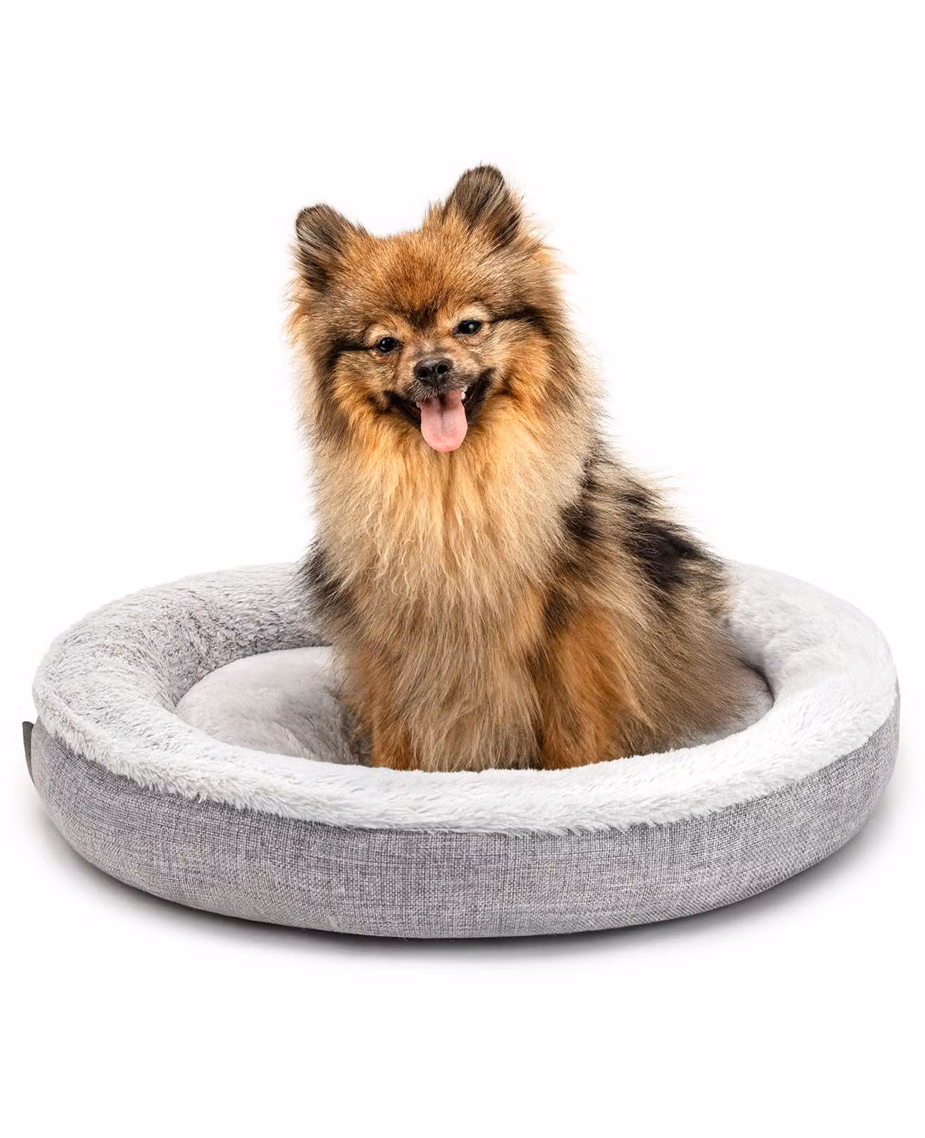 cuccia per cani lionto in morbido design a ciambella con base in peluche e antiscivolo, rivestimento lavabile, diametro 55 cm, grigio