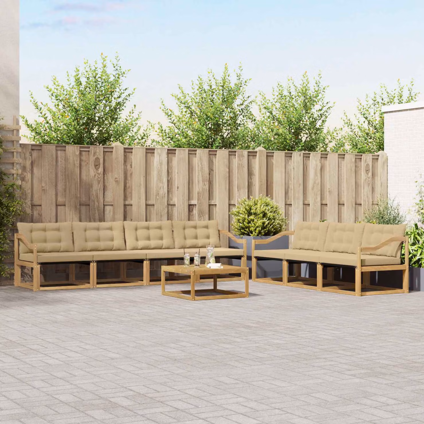 vidaXL Set di divani da esterno 8 pz in legno di acacia con cuscini bianchi e beige