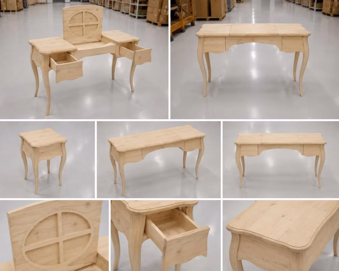 Toeletta in legno di pino grezzo con 2 cassetti Mobili 2G L: 120 cm, P: 50 cm, H: 80 cm – 2