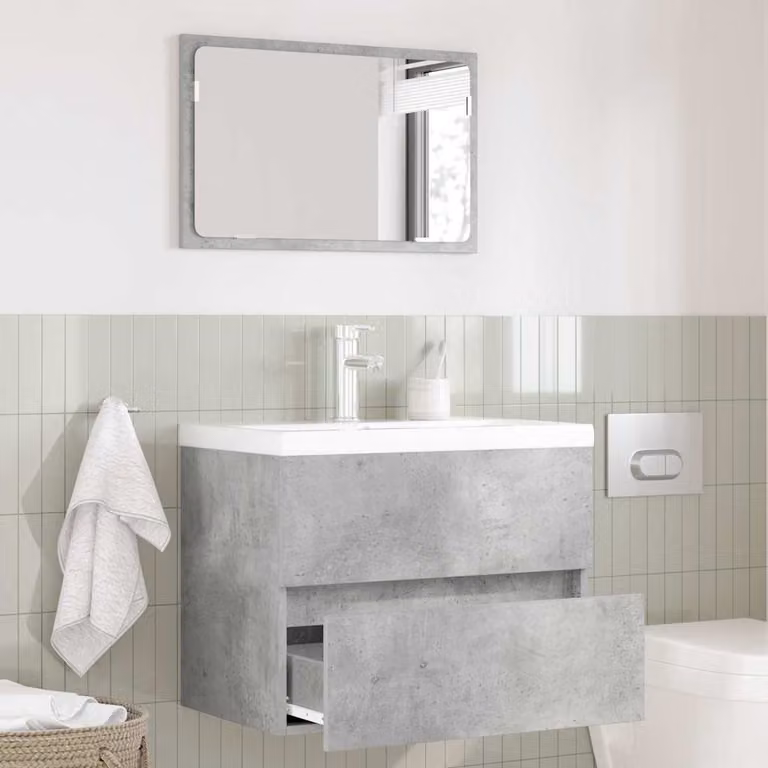 Set di mobili per il bagno moderno vidaXL con mobile sottolavabo e armadietto con specchio, Grigio, L 60 x P 38,5 x H 45 cm