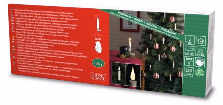 Illuminazione per albero di Natale con 12 LED, alimentata a batteria, luce bianco caldo