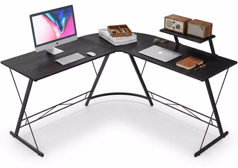 Scrivania Angolare per Computer da Ufficio con Mensola Gaming Scuola Nera