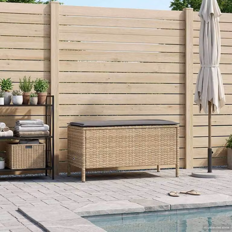 vidaXL Poggiapiedi da Giardino in Polyrattan Beige e Grigio con Cuscini L/P/H: 80 x 38 x 42 cm