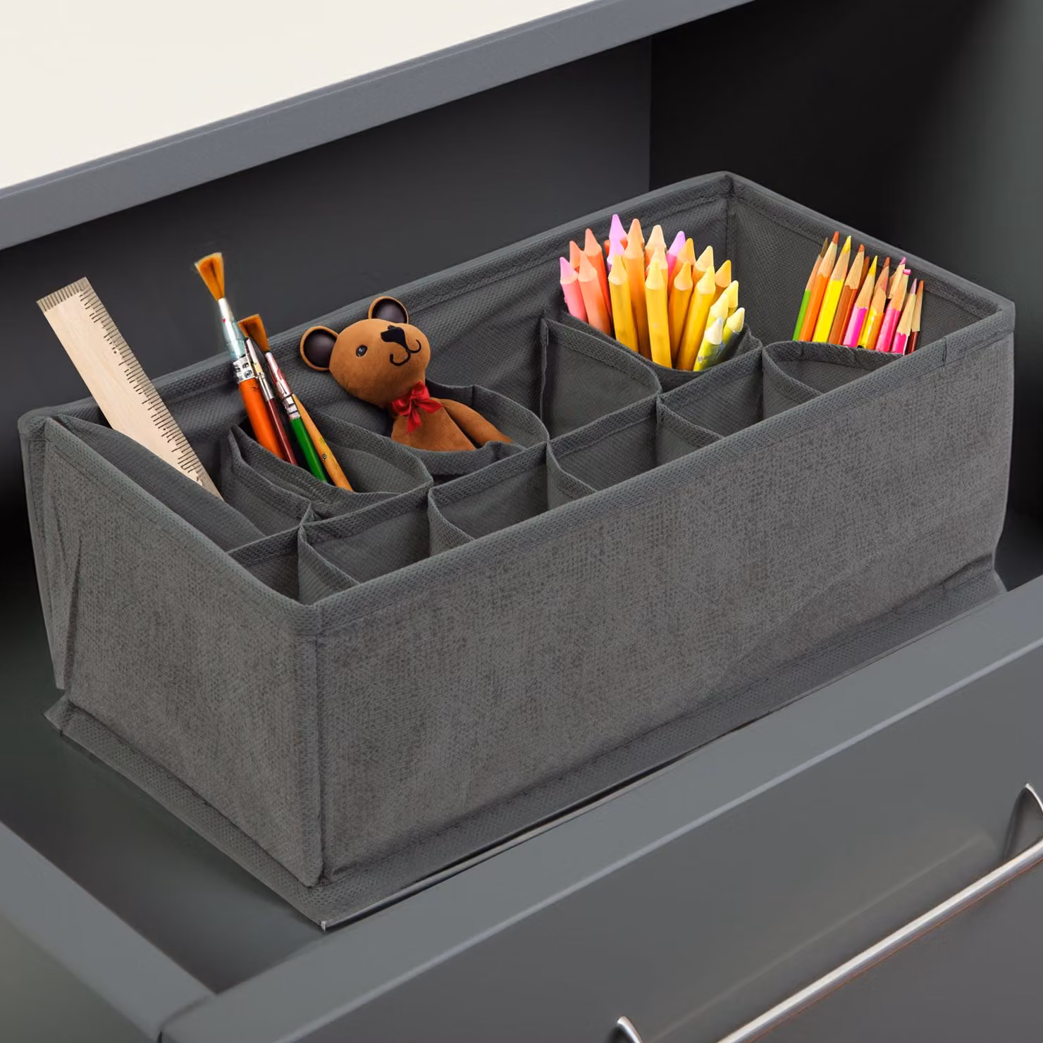 Contenitore pieghevole in tessuto - 32 x 16 x 11 cm - 12 scomparti - grigio [BW2079]