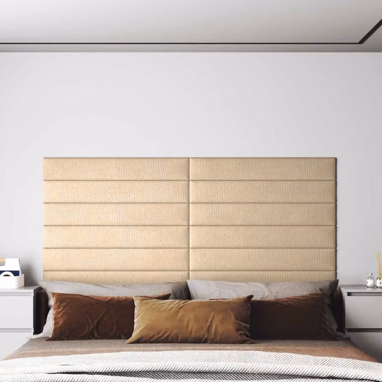 Set di 12 pannelli per testiera da parete vidaXL in tessuto beige, dimensioni: 90 x 15 x 1,5 cm
