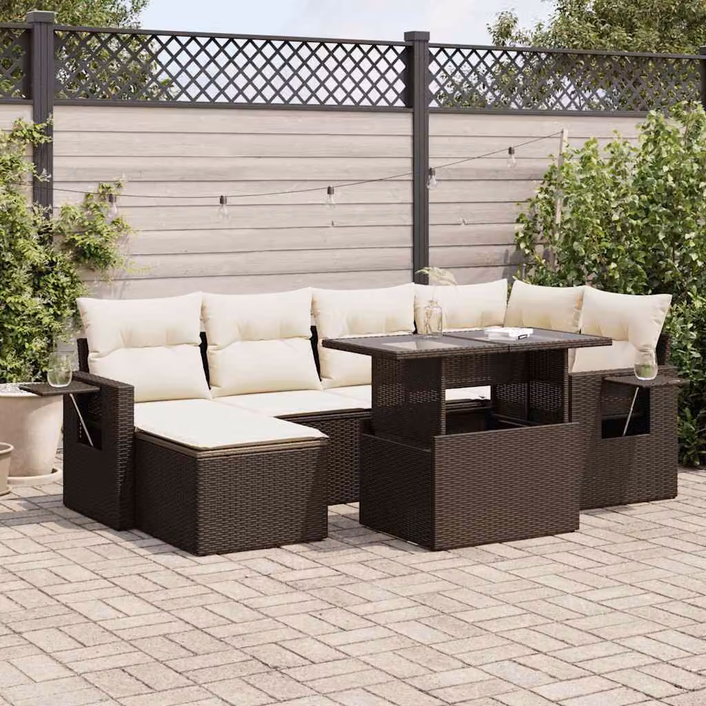 Maison Exclusive - Set Divani da Giardino 7 pz con Cuscini Marrone in Polyrattan