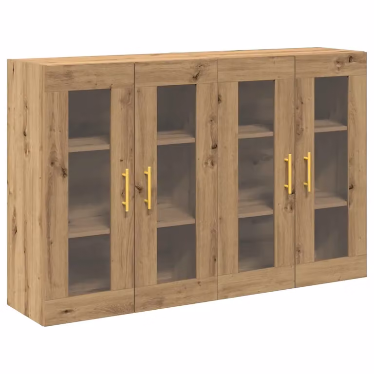 Set di 2 armadi da parete moderni vidaXL in legno rovere e vetro con ante in vetro, colore marrone, L: 69,5 cm, P: 34,0 cm, H: 90,0 cm