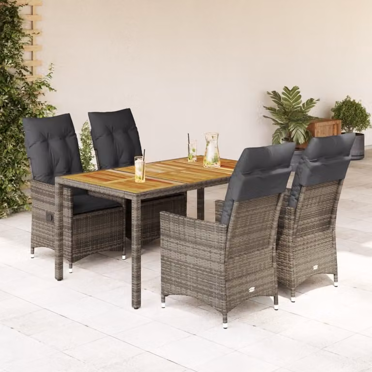Maison Exclusive - Set da pranzo da giardino 5 pezzi con cuscini grigio in polyrattan