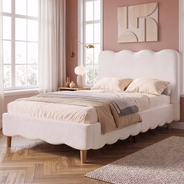Letto singolo per bambini moderno con struttura imbottita e gambe in legno, bianco, L/P/H: 90 x 200 x 108 cm – 1