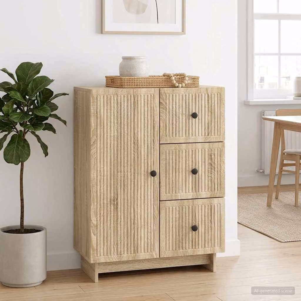 Credenza moderna vidaXL in legno ingegnerizzato color rovere sonoma, L: 66 cm, P: 34,5 cm, H: 90 cm
