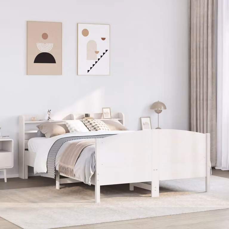 vidaXL Letto in Legno di Pino Massello Bianco con Scomparti Laterali e Doghe Rigide 150x200 cm