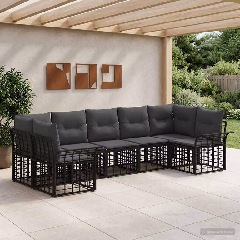Maison Exclusive - Set da esterno per divano, 7 pezzi, nero e grigio scuro, in poliestere