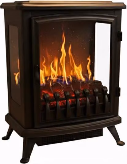 CHEMIN'ARTE - Caminetto elettrico da appoggio Fire Glass Nero – Effetto fiamme LED 3D, riscaldamento, zero manutenzione