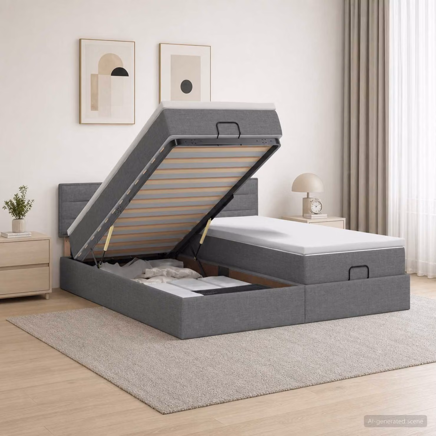 Letto ottomano con materasso 2 pz vidaXL, Grigio e Bianco, con contenitore a sollevamento, L/P/H: 200 x 200 x 88 cm
