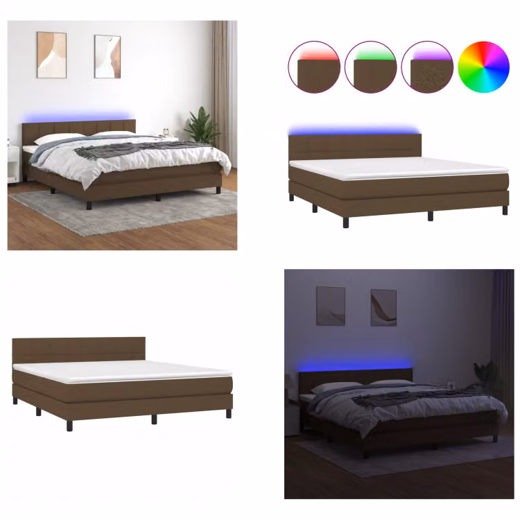 vidaXL Letto a molle con materasso e LED in tessuto marrone scuro 180x200 cm - Letto a molle - Boxspringbetten - Bett - Schlafzimmermöbel