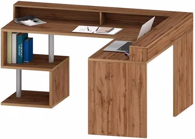Scrivania Angolare con sopralzo e ripiano 160/180X60X92,5cm - HERMES
