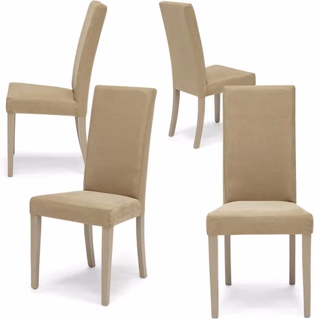 Set 4 sedie imbottite per sala da pranzo EDI NEW, 100% MADE IN ITALY, design moderno, rivestimento in tessuto idrorepellente effetto camoscio colore Camel Vintage, gambe in legno in tinta