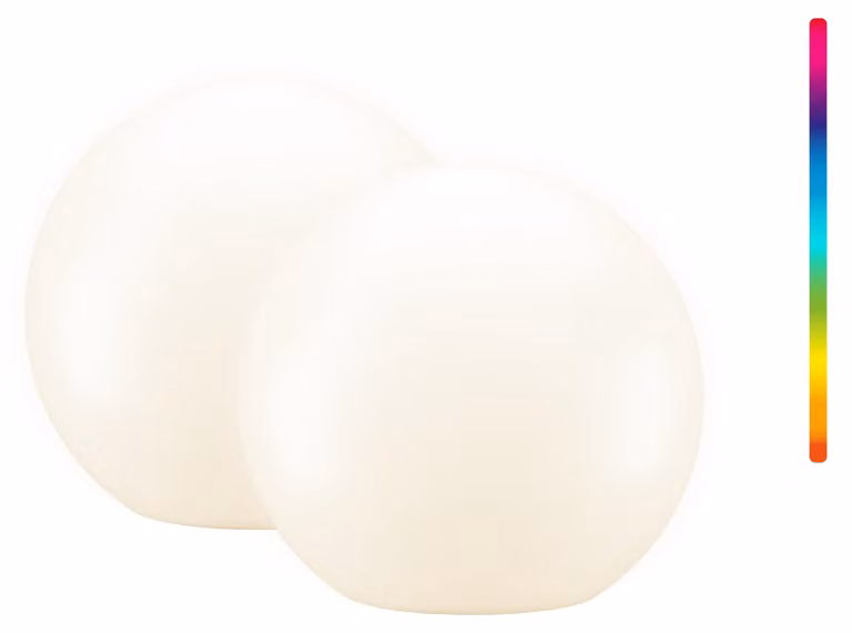 Goobay 80204 Set da 2 lampade decorative a LED solari a forma di sfera, 20 cm, taglia M, RGBW - Lampada solare da esterno con colori RGB e 10 modalità di illuminazione, 10 lm di luce bianca, IP44 per uso esterno