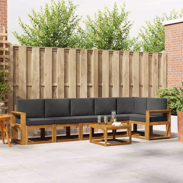 vidaXL Set di divani da esterno 7 pz in legno di acacia con cuscini, colore marrone e antracite