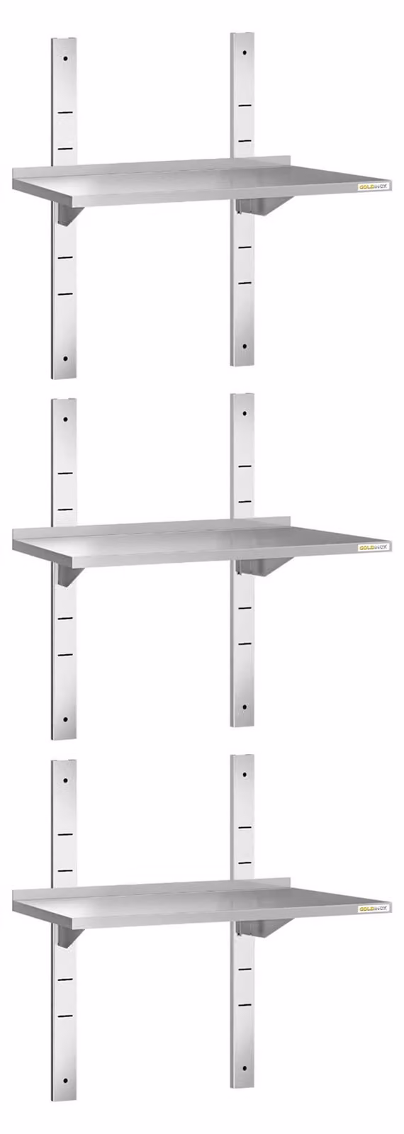 Set di 3 mensole a parete in acciaio inossidabile, dimensioni 600 x 300 mm, PREMIUM - GOLDINOX