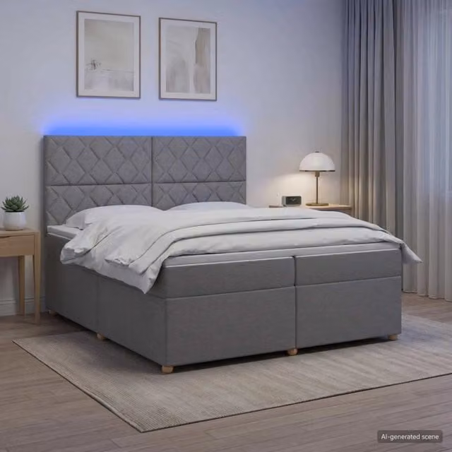 Letto box spring ibrido vidaXL con materasso a molle insacchettate e base contenitore, colore grigio, L/P/H: 200 x 200 x 140,5 cm