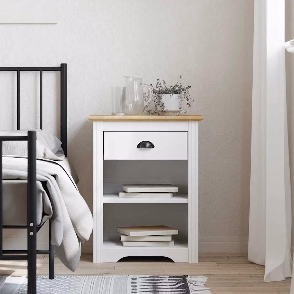 vidaXL Comodino BODO in Legno Massello di Pino Marrone L: 53 cm, P: 38,5 cm, H: 67 cm