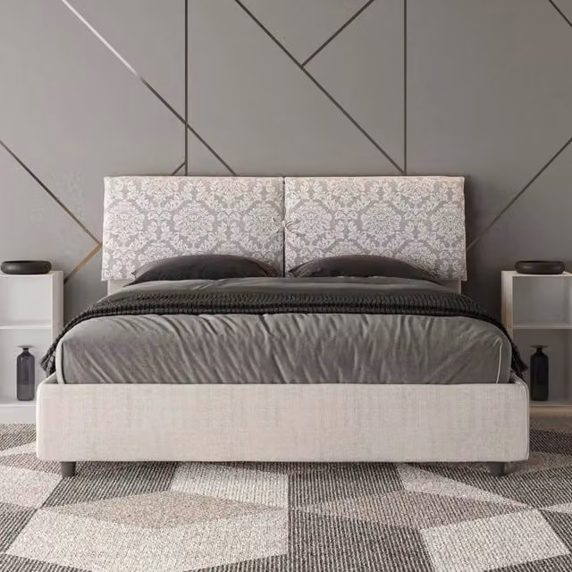 Letto matrimoniale contenitore Mados imbottito in tessuto Agata bianco L 160 cm x P 200 cm