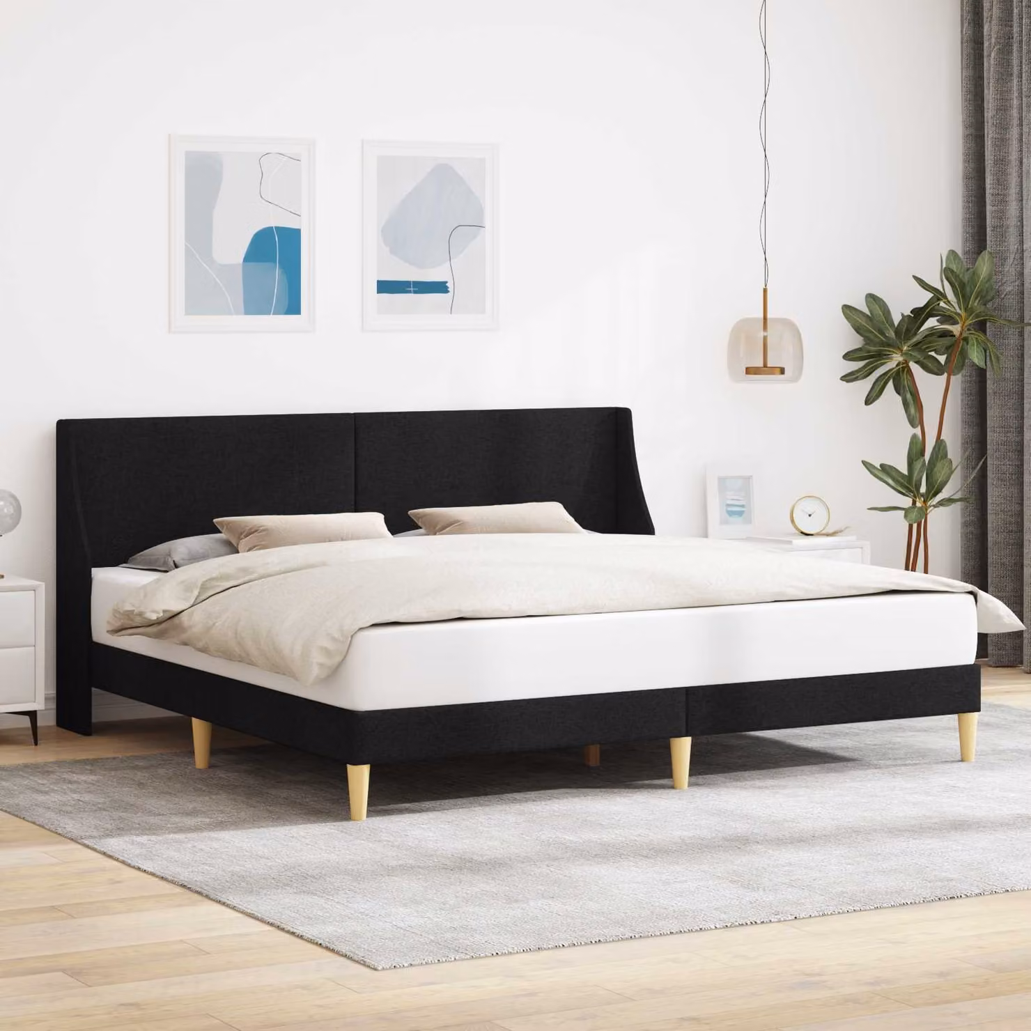 Struttura del letto imbottita moderna vidaXL in legno e tessuto nero