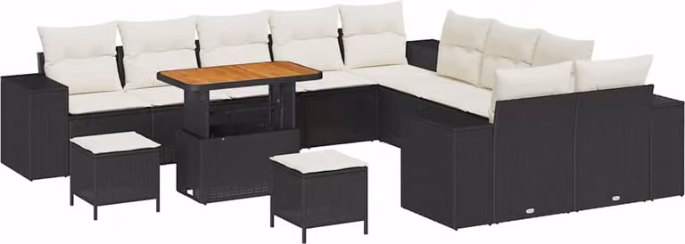 Set Divano da Giardino con cuscino 13 pcs Nero polyrattan